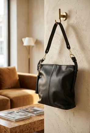 Geanta dama neagra din piele texturata cu accesoriu ciucure