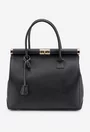 Geanta dama neagra din piele texturata cu detaliu lacat