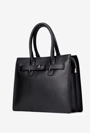 Geanta dama neagra din piele texturata cu fermoar