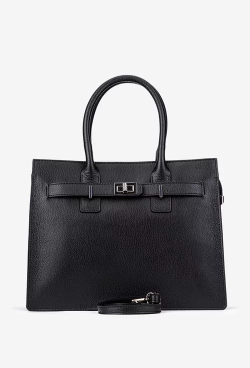 Geanta dama neagra din piele texturata cu fermoar