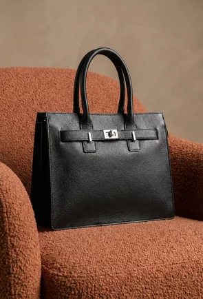 Geanta dama neagra din piele texturata cu fermoar