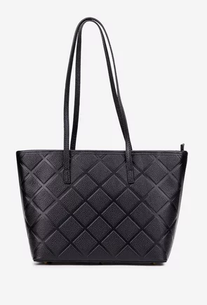 Geanta dama neagra din piele texturata cu model