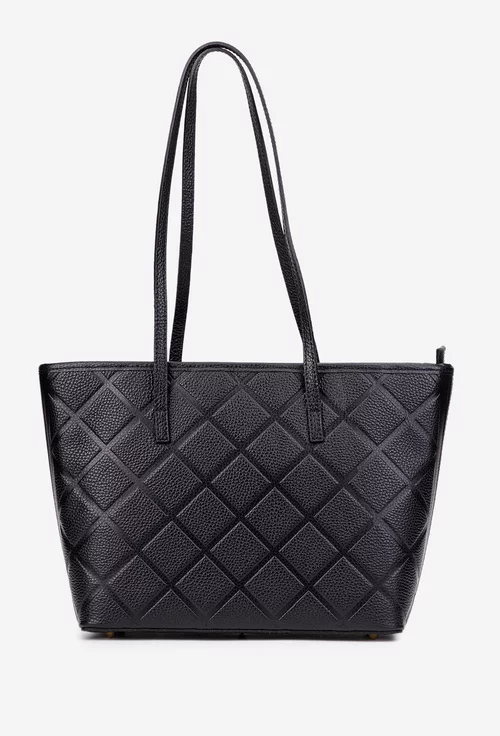 Geanta dama neagra din piele texturata cu model