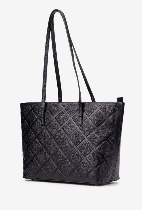 Geanta dama neagra din piele texturata cu model