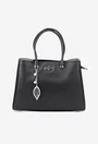 Geanta dama neagra din piele texturata cu ornament