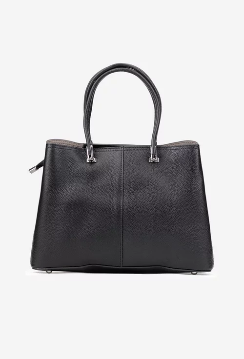 Geanta dama neagra din piele texturata cu ornament