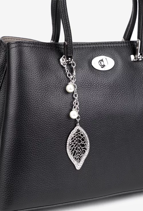 Geanta dama neagra din piele texturata cu ornament