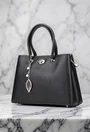 Geanta dama neagra din piele texturata cu ornament