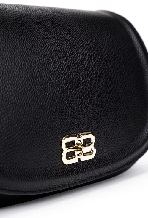 Geanta dama neagra din piele texturata cu ornament auriu