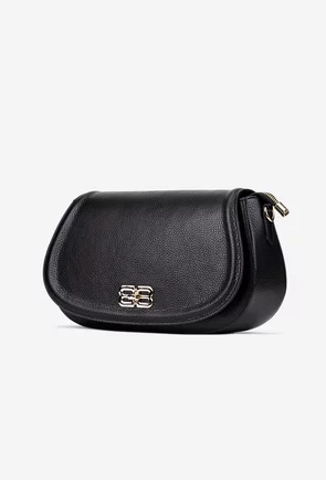 Geanta dama neagra din piele texturata cu ornament auriu
