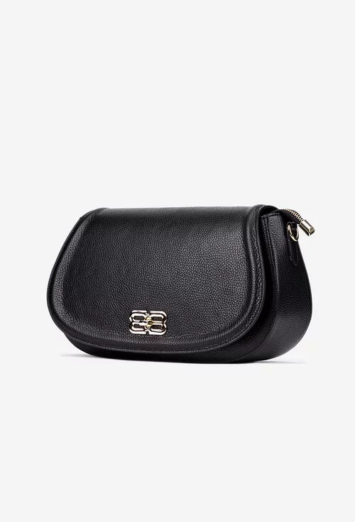 Geanta dama neagra din piele texturata cu ornament auriu