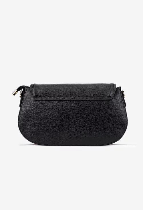 Geanta dama neagra din piele texturata cu ornament auriu