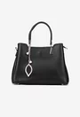 Geanta dama neagra din piele texturata cu ornament detasabil