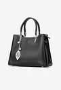 Geanta dama neagra din piele texturata cu ornament detasabil