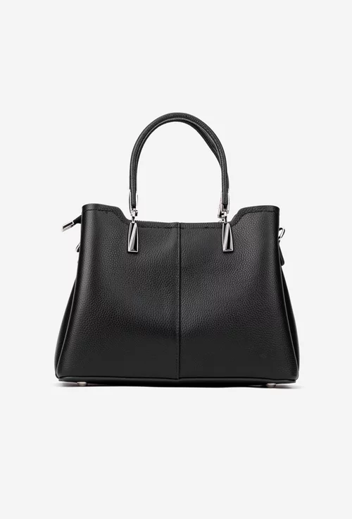 Geanta dama neagra din piele texturata cu ornament detasabil