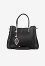 Geanta dama neagra din piele texturata cu ornament detasabil