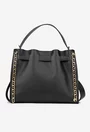 Geanta dama neagra din piele texturata cu ornament lant