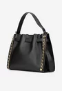 Geanta dama neagra din piele texturata cu ornament lant