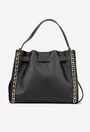 Geanta dama neagra din piele texturata cu ornament lant