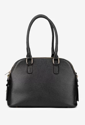 Geanta dama neagra din piele texturata cu trei compartimente