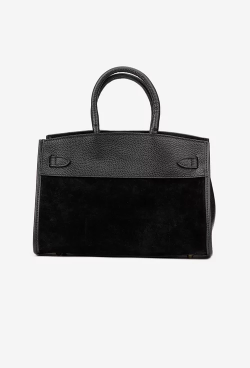 Geanta dama neagra din piele texturata si intoarsa