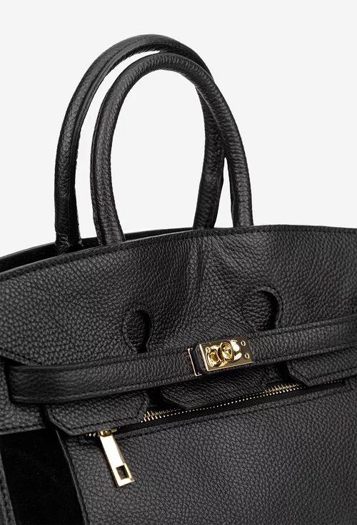 Geanta dama neagra din piele texturata si intoarsa