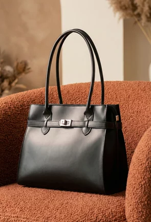 Geanta dama office neagra din piele