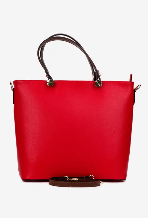 Geanta dama office rosie cu maro din piele naturala