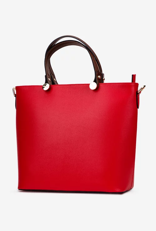 Geanta dama office rosie cu maro din piele naturala