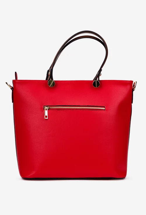 Geanta dama office rosie cu maro din piele naturala