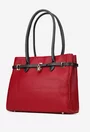 Geanta dama rosie cu negru din piele texturata cu ornament