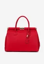 Geanta dama rosie din piele texturata cu detaliu lacat