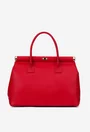Geanta dama rosie din piele texturata cu detaliu lacat