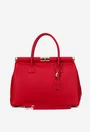 Geanta dama rosie din piele texturata cu detaliu lacat