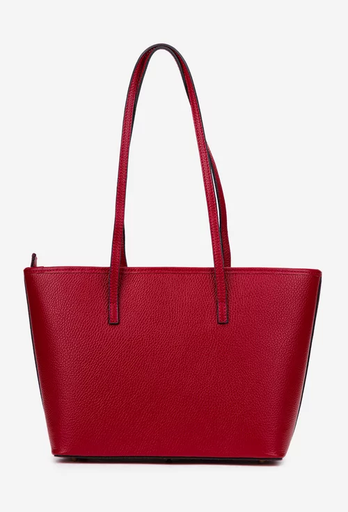 Geanta dama rosie din piele texturata cu model
