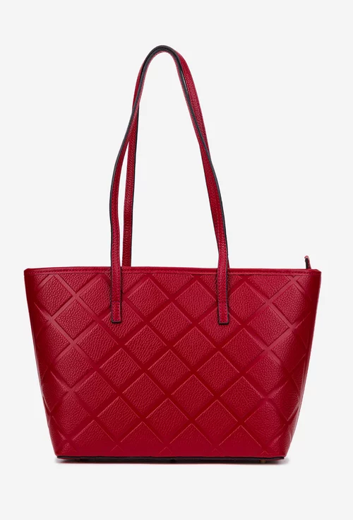 Geanta dama rosie din piele texturata cu model