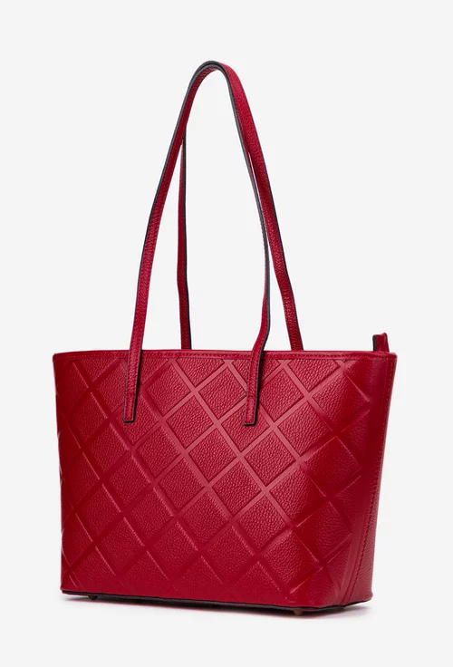 Geanta dama rosie din piele texturata cu model
