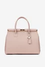 Geanta dama roz pudra din piele texturata cu detaliu lacat