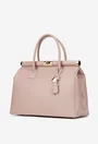 Geanta dama roz pudra din piele texturata cu detaliu lacat