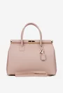 Geanta dama roz pudra din piele texturata cu detaliu lacat