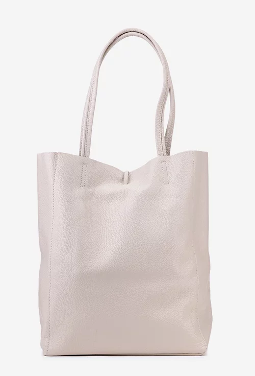 Geanta dama shopper bej deschis din piele cu portofel interior