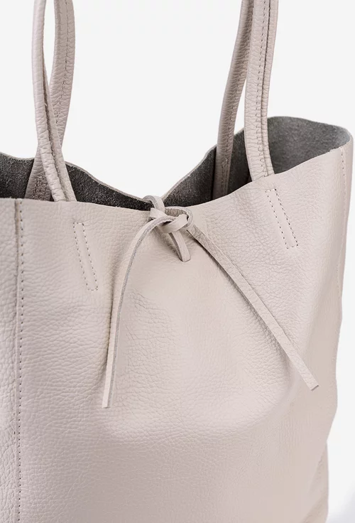Geanta dama shopper bej deschis din piele cu portofel interior