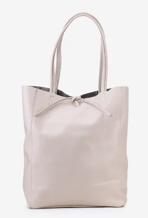 Geanta dama shopper bej deschis din piele cu portofel interior
