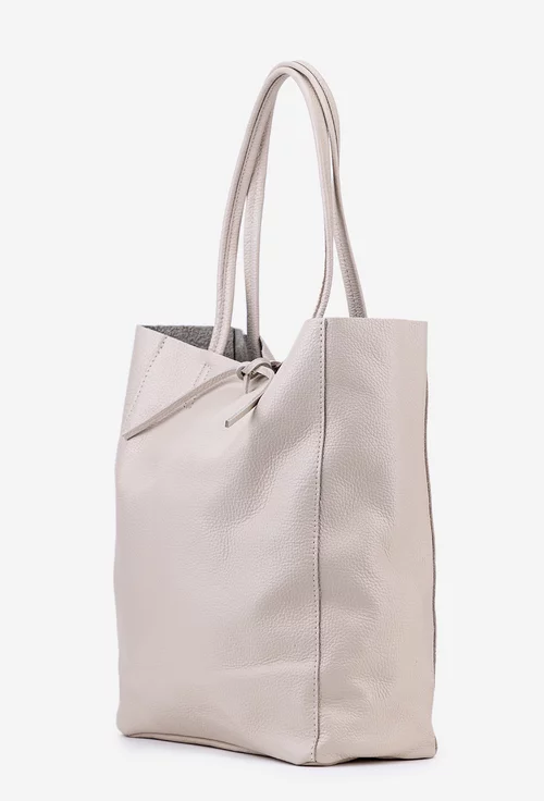 Geanta dama shopper bej deschis din piele cu portofel interior