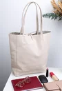 Geanta dama shopper bej deschis din piele cu portofel interior