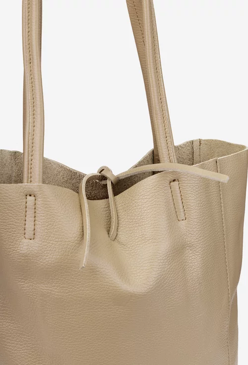 Geanta dama shopper bej din piele cu portofel interior
