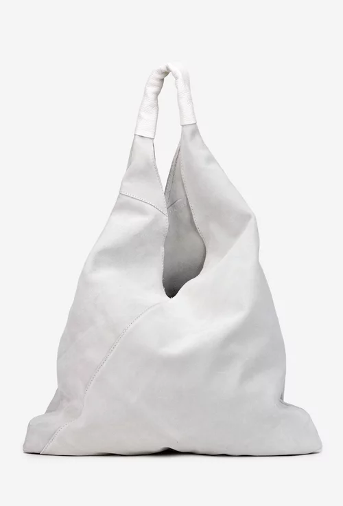 Geanta dama shopper din piele intoarsa alba
