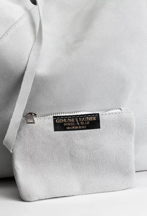 Geanta dama shopper din piele intoarsa alba
