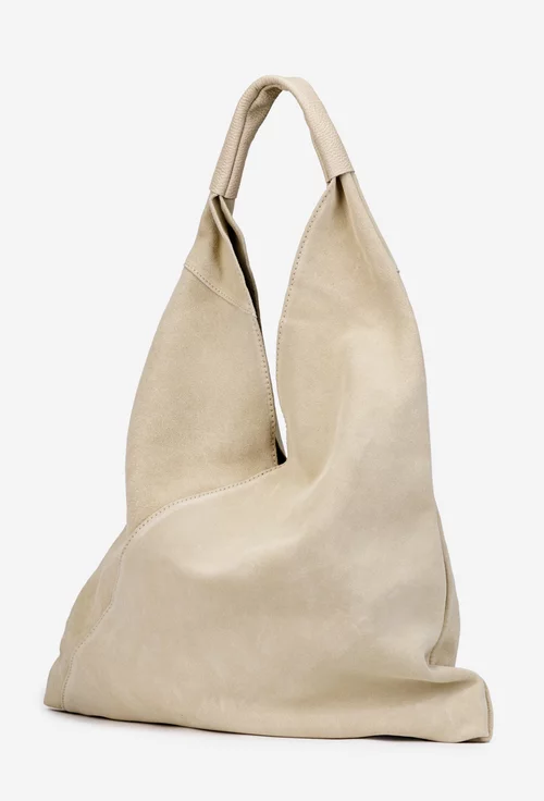 Geanta dama shopper din piele intoarsa bej