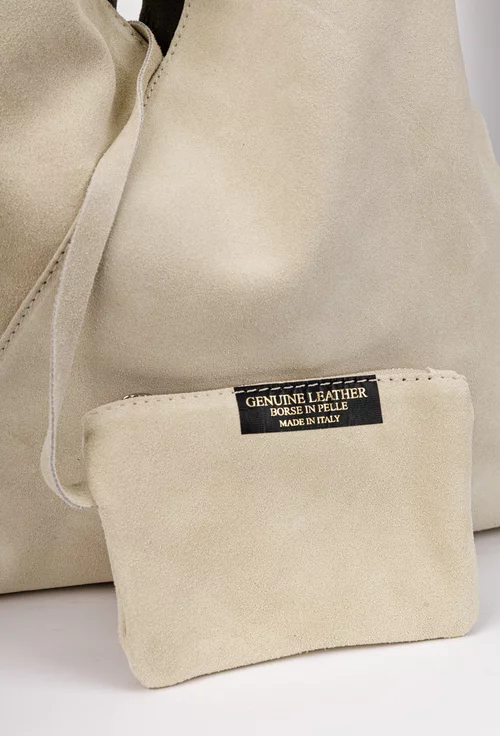 Geanta dama shopper din piele intoarsa bej